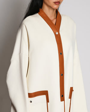 Hermès S22 Cream Cashmere & Lambskin Coat with Front Pockets Detail And Detachable Scarf Size 42 (UK 14)