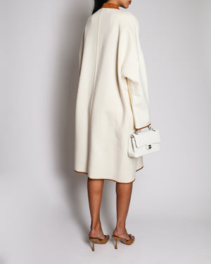 Hermès S22 Cream Cashmere & Lambskin Coat with Front Pockets Detail And Detachable Scarf Size 42 (UK 14)
