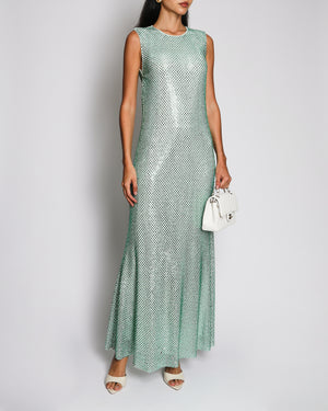 Self-Portrait Mint Green Sleeveless Crystal Embellished Maxi Dress Size UK 12