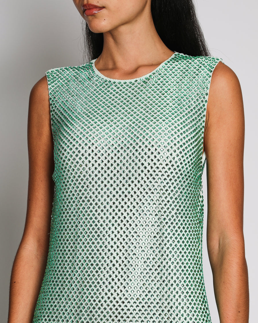 Self-Portrait Mint Green Sleeveless Crystal Embellished Maxi Dress Size UK 12