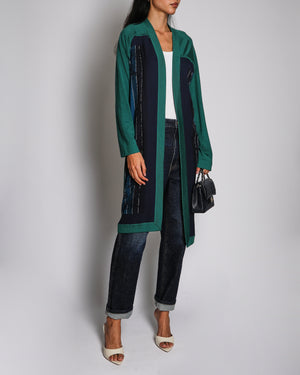 Hermès Green and Blue "Jungle Love" Long Sleeve Silk and Cashmere Cardigan with Floral and Leopard Design Size FR 42 (UK 14) RRP £3,000