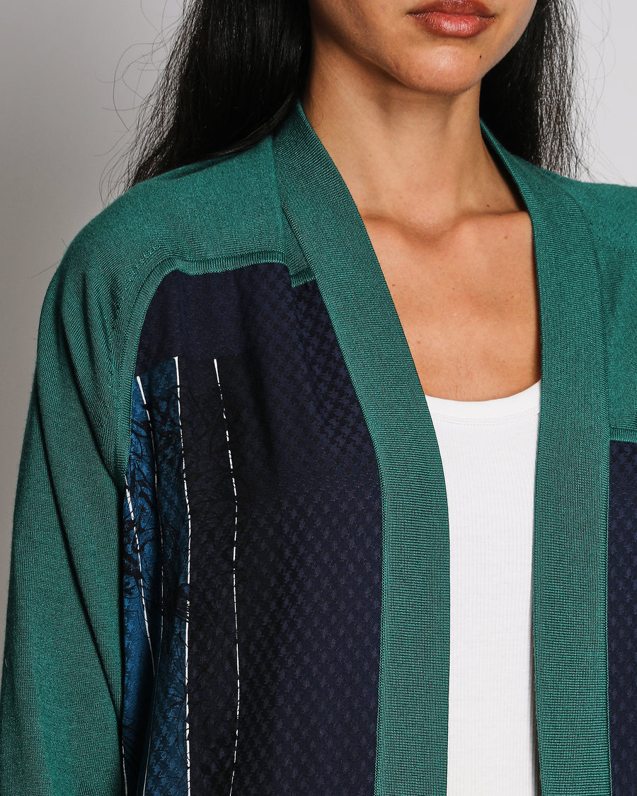 Hermès Green and Blue "Jungle Love" Long Sleeve Silk and Cashmere Cardigan with Floral and Leopard Design Size FR 42 (UK 14) RRP £3,000