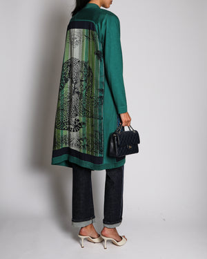Hermès Green and Blue "Jungle Love" Long Sleeve Silk and Cashmere Cardigan with Floral and Leopard Design Size FR 42 (UK 14) RRP £3,000