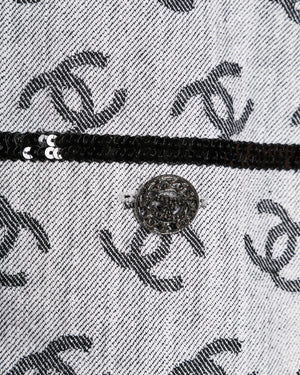 Chanel 22/S Runway Grey Denim Sleeveless Mini Dress with CC Monogram Print and Black Sequin Details Size FR 38 (UK 10)