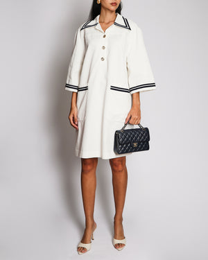 Gucci Cream Shirt Dress With Navy Trim And Gold Buttons Details Size 48 (UK 14)