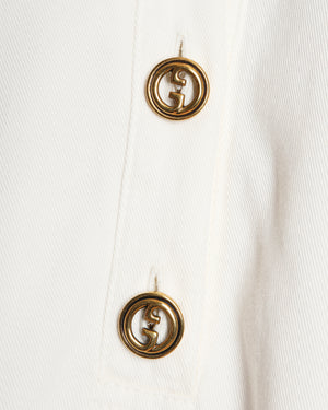 Gucci Cream Shirt Dress With Navy Trim And Gold Buttons Details Size 48 (UK 14)