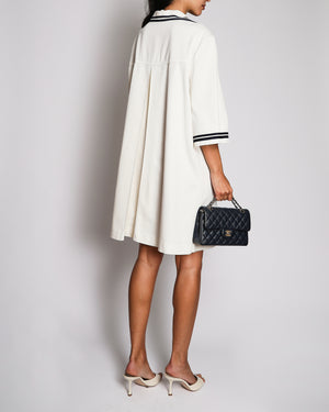 Gucci Cream Shirt Dress With Navy Trim And Gold Buttons Details Size 48 (UK 14)
