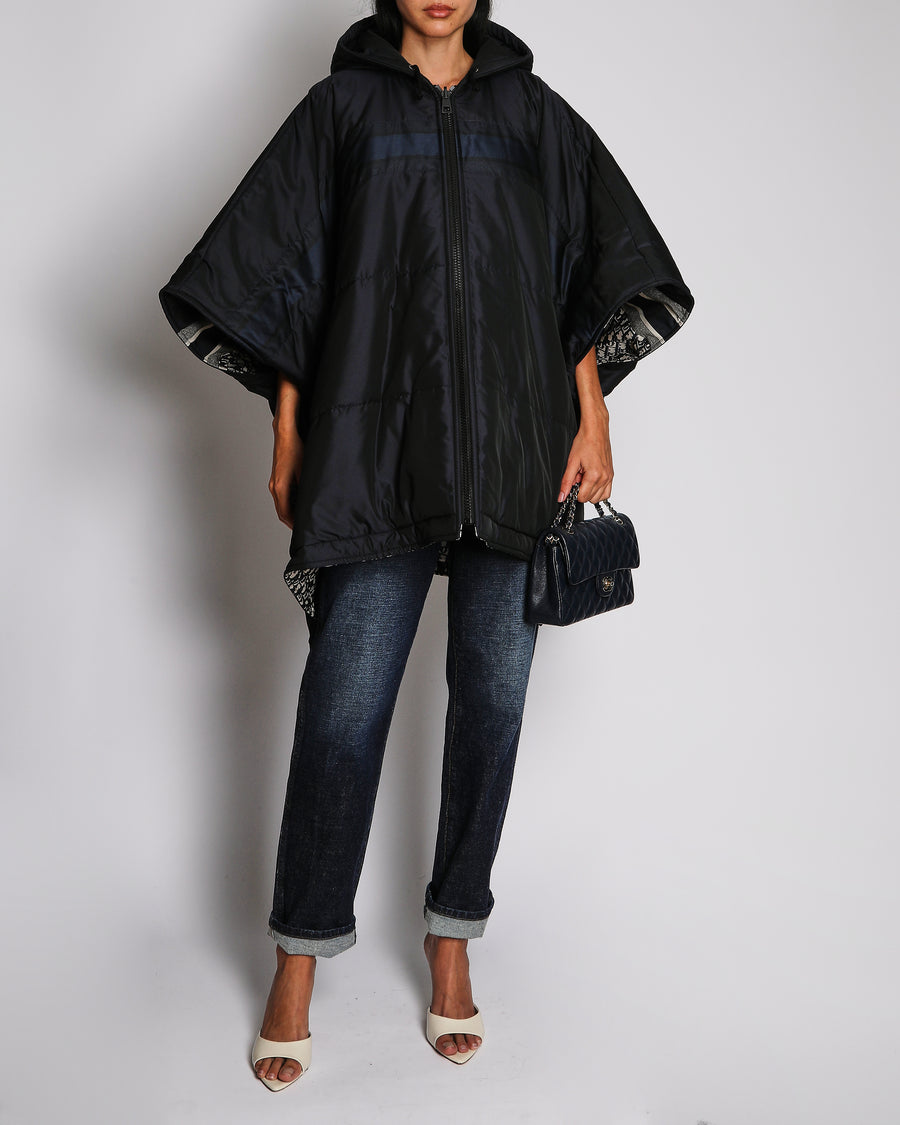 Christian Dior Navy And Oblique Reversible Poncho Size 44 (UK 16)