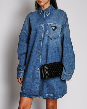 Prada Blue Denim Oversized Shirt With Enamel Prada Logo Size 46 (UK 14)
