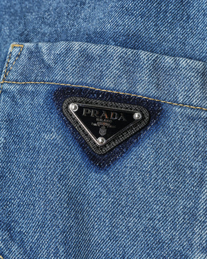 Prada Blue Denim Oversized Shirt With Enamel Prada Logo Size 46 (UK 14)