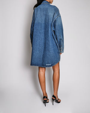 Prada Blue Denim Oversized Shirt With Enamel Prada Logo Size 46 (UK 14)