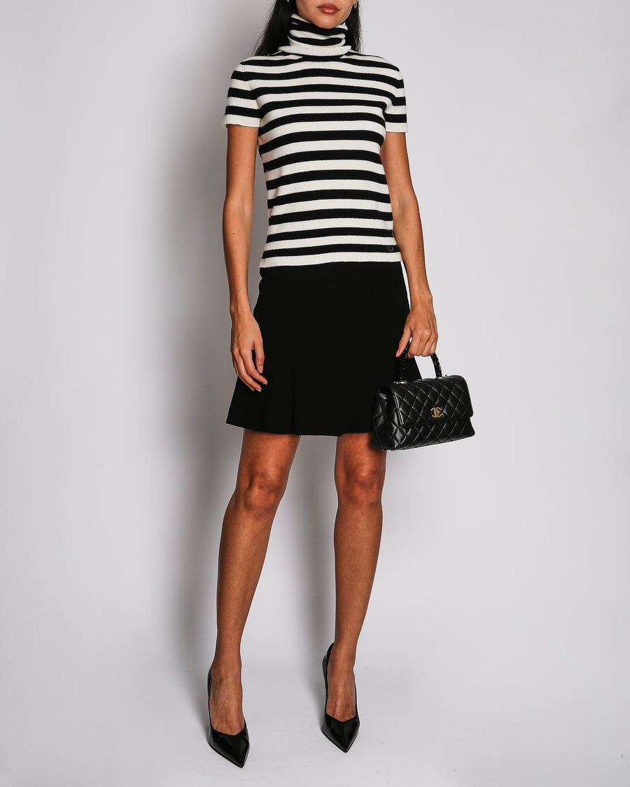 Chanel Black And White Marinière Striped Mock Neck Knit Top With Perfume Bottle Logo Size FR 42 (UK