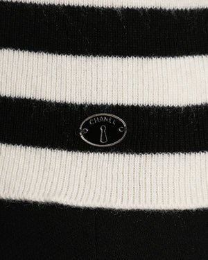 Chanel Black And White Marinière Striped Mock Neck Knit Top With Perfume Bottle Logo Size FR 42 (UK