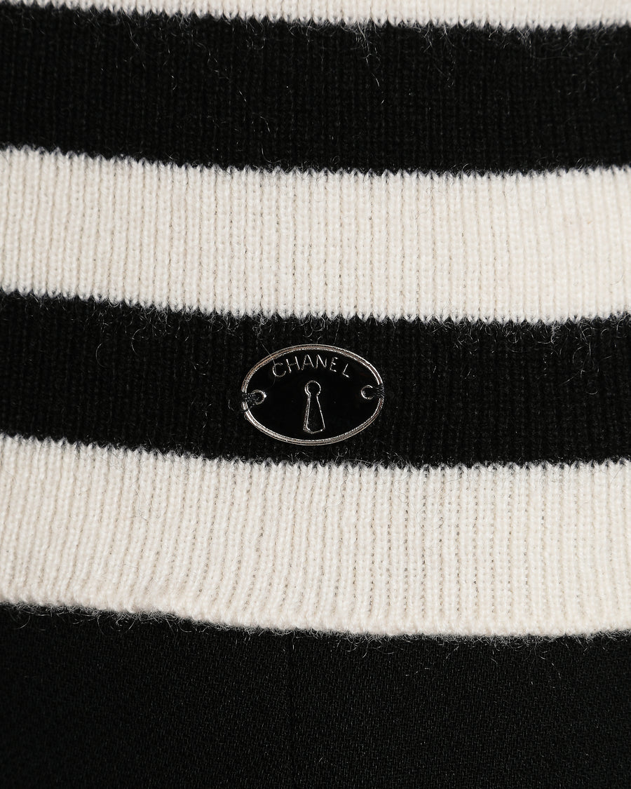 Chanel Black And White Marinière Striped Mock Neck Knit Top With Perfume Bottle Logo Size FR 42 (UK