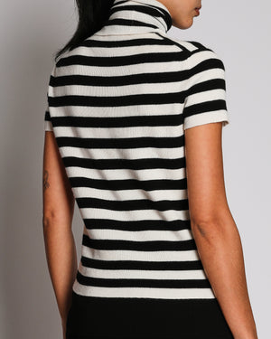 Chanel Black And White Marinière Striped Mock Neck Knit Top With Perfume Bottle Logo Size FR 42 (UK