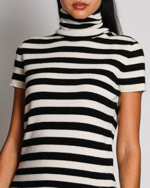 Chanel Black And White Marinière Striped Mock Neck Knit Top With Perfume Bottle Logo Size FR 42 (UK