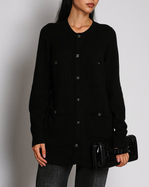 Chanel 10A Black Cashmere Long Line Cardigan with Pockets and Turn-Lock Details Size FR 42 (UK 14)