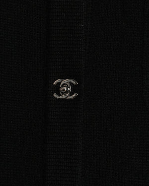 Chanel 10A Black Cashmere Long Line Cardigan with Pockets and Turn-Lock Details Size FR 42 (UK 14)