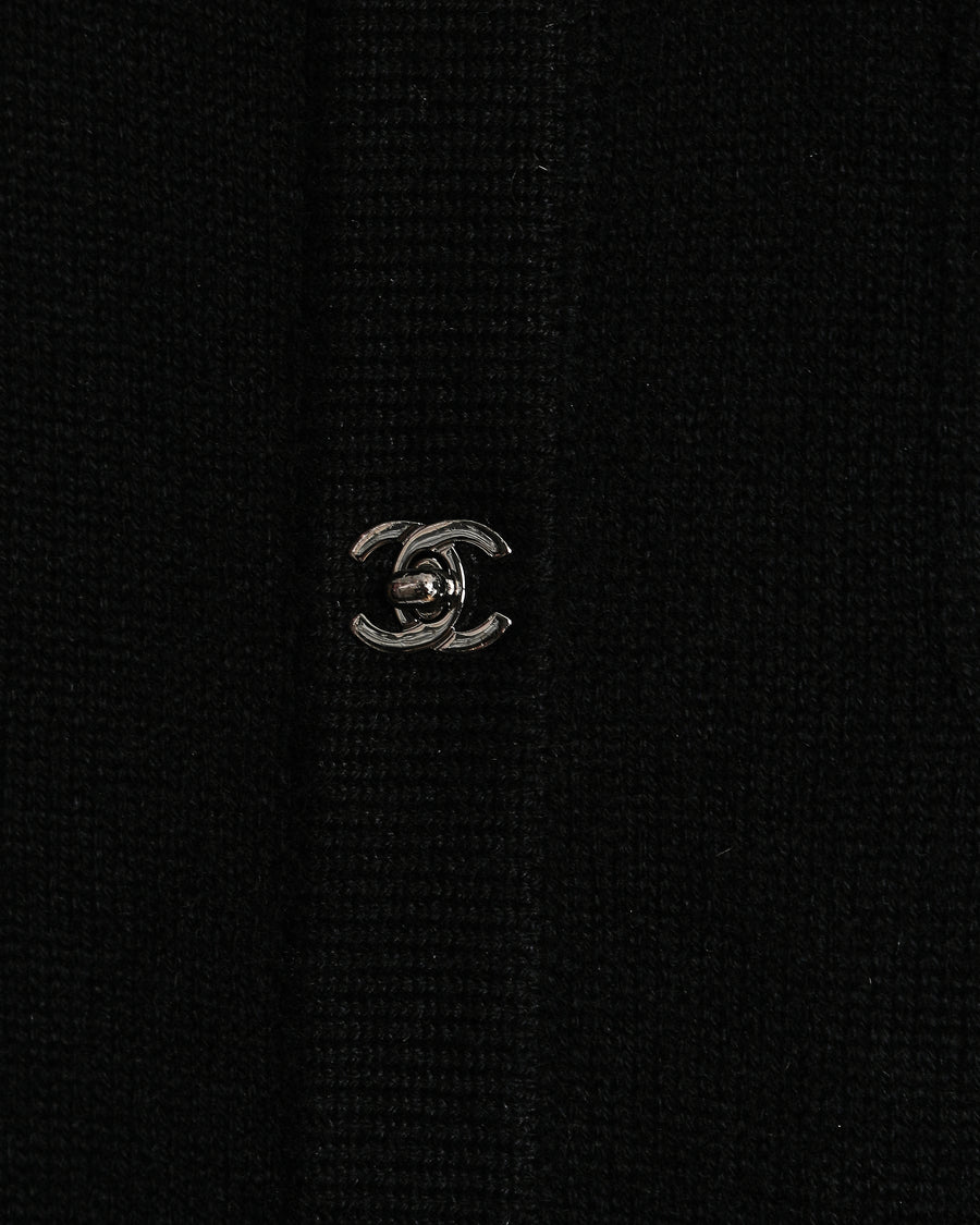 Chanel 10A Black Cashmere Long Line Cardigan with Pockets and Turn-Lock Details Size FR 42 (UK 14)