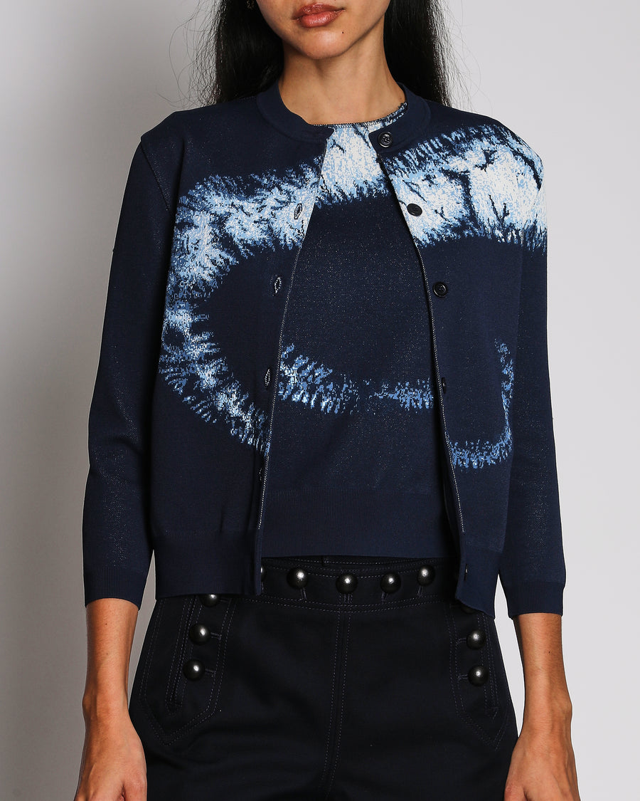 Christian Dior Navy Blue Tie-Dye Cardigan and Sleeveless Top Set Size FR 36 (UK 8)