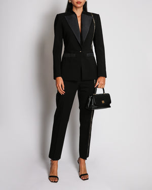 Dolce & Gabbana Black Suit Set With Blazer and Straight Trousers with Logo Tape Trim and Button Size IT 40 (UK 8)