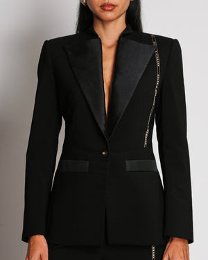 Dolce & Gabbana Black Suit Set With Blazer and Straight Trousers with Logo Tape Trim and Button Size IT 40 (UK 8)