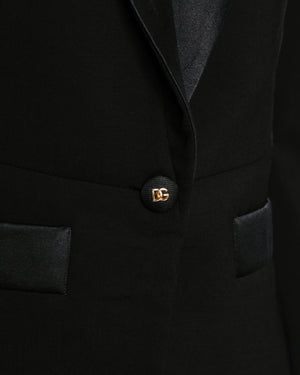 Dolce & Gabbana Black Suit Set With Blazer and Straight Trousers with Logo Tape Trim and Button Size IT 40 (UK 8)