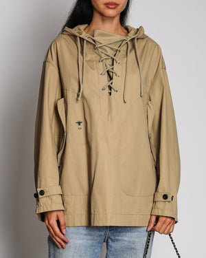 Christian Dior Beige Lace Up Hooded Jacket with Embroidered 'CD' Logo Detail Size M (UK 10)