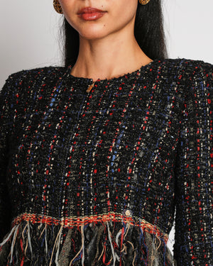 Chanel 2017 Paris-Cosmopolite Fantasy Multi-Colour Tweed Jacket with Fringe and Gold Zip Detail Size FR 38 (UK 10)