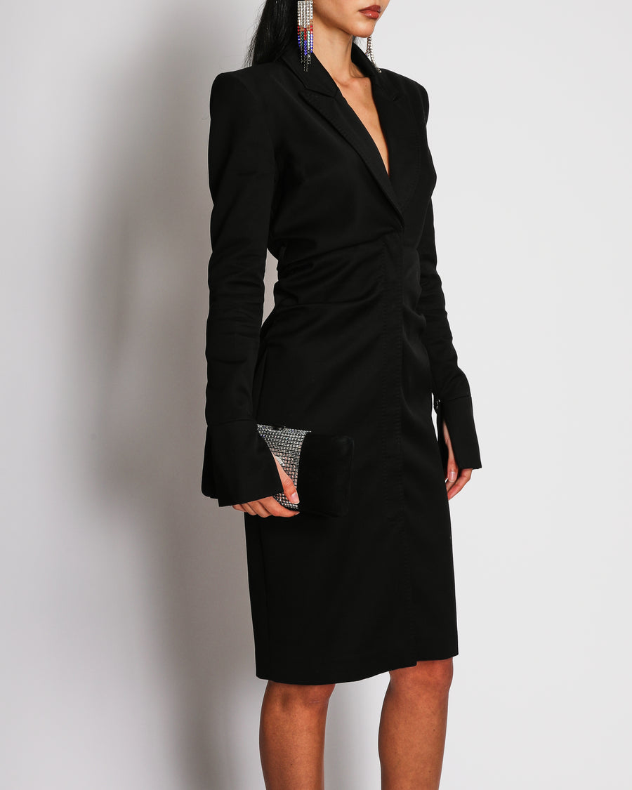 Tom Ford Black Midi Blazer Dress With Ruched Waist and Button Details Size IT 38 (UK 6)