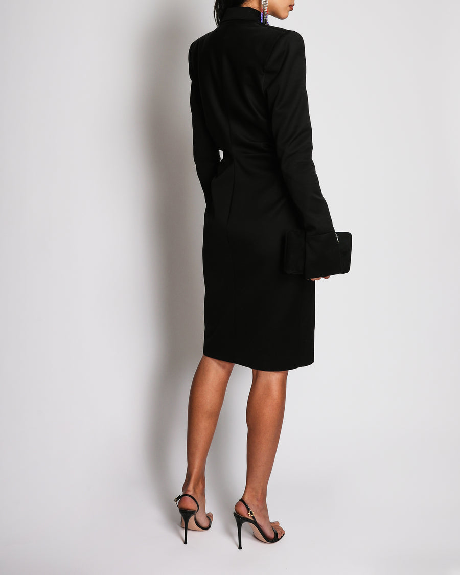 Tom Ford Black Midi Blazer Dress With Ruched Waist and Button Details Size IT 38 (UK 6)