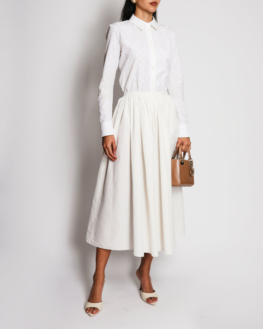 Christian Dior White Cotton and Silk Midi Skirt Size FR 38 (UK 10)