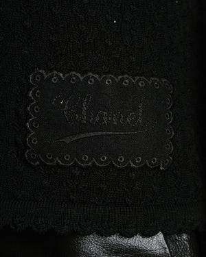 Chanel 25/S Black V-Neck Knit Top With Patch Logo Size FR 38 (UK 10)