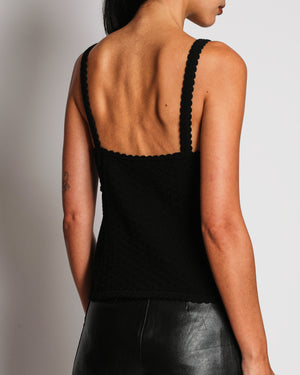 Chanel 25/S Black V-Neck Knit Top With Patch Logo Size FR 38 (UK 10)