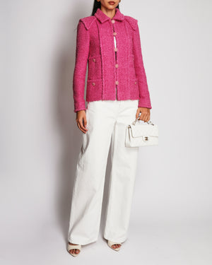 Chanel Cruise 2020 Pink Tweed Jacket with Front Pocket Details and CC Logo Buttons Details Size FR 36 (UK 8)
