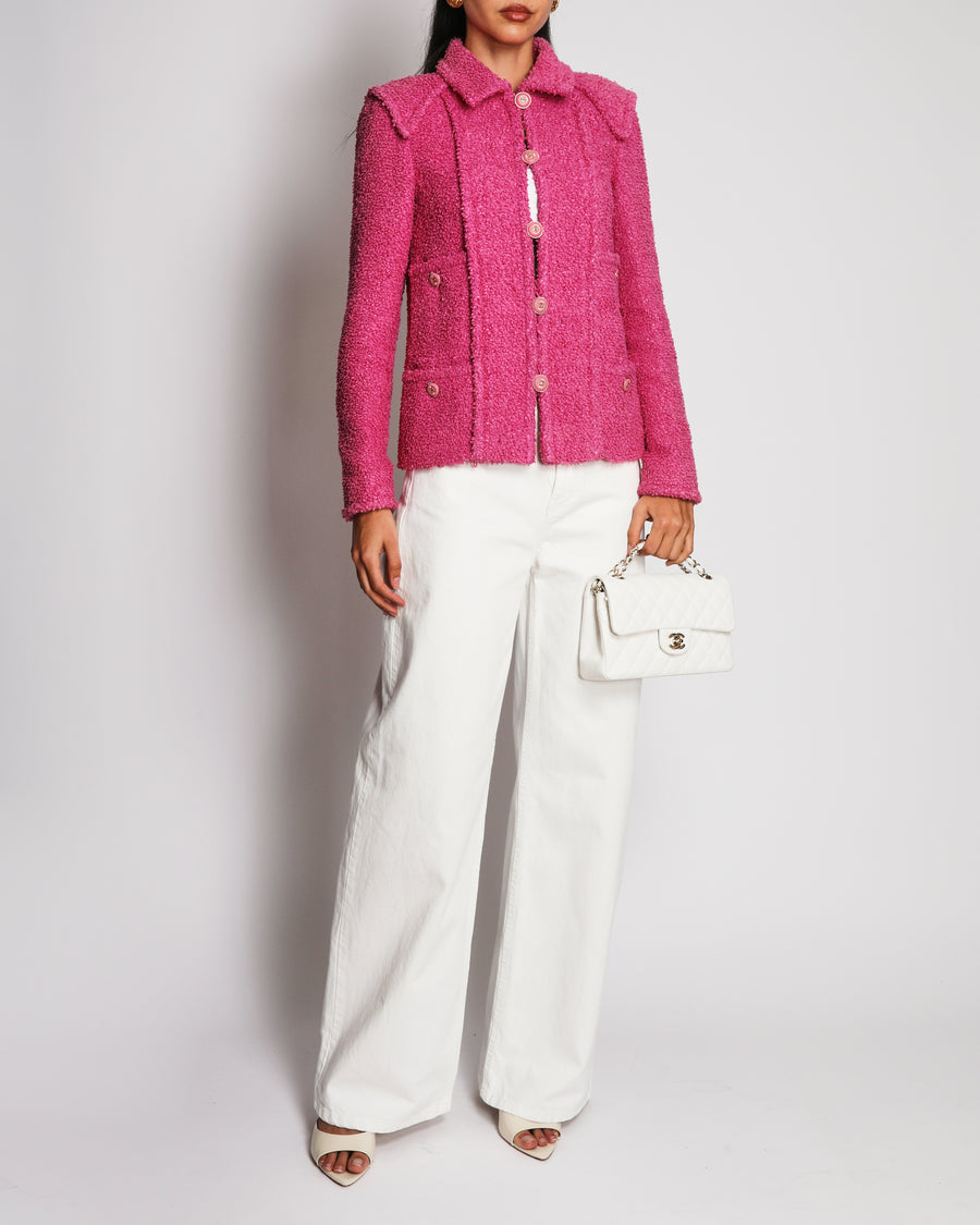 Chanel Cruise 2020 Pink Tweed Jacket with Front Pocket Details and CC Logo Buttons Details Size FR 36 (UK 8)