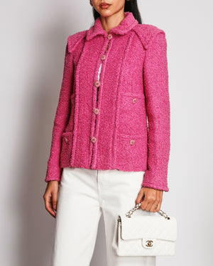 Chanel Cruise 2020 Pink Tweed Jacket with Front Pocket Details and CC Logo Buttons Details Size FR 36 (UK 8)