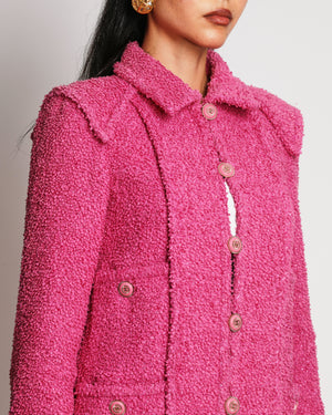Chanel Cruise 2020 Pink Tweed Jacket with Front Pocket Details and CC Logo Buttons Details Size FR 36 (UK 8)
