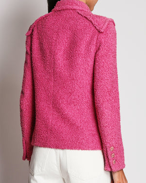 Chanel Cruise 2020 Pink Tweed Jacket with Front Pocket Details and CC Logo Buttons Details Size FR 36 (UK 8)