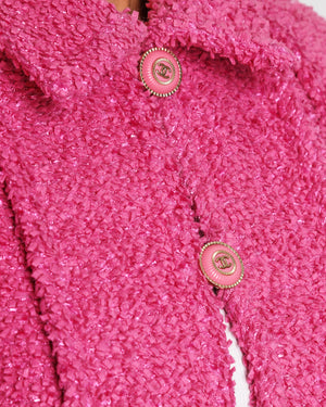 Chanel Cruise 2020 Pink Tweed Jacket with Front Pocket Details and CC Logo Buttons Details Size FR 36 (UK 8)