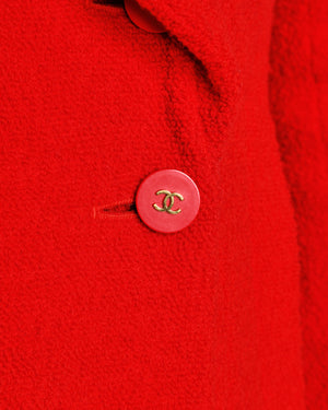 Chanel Vintage 94 F/W Runway Red Tweed Jacket With CC Button Details Size FR 36 (UK 8)
