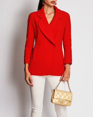 Chanel Vintage 94 F/W Runway Red Tweed Jacket With CC Button Details Size FR 36 (UK 8)