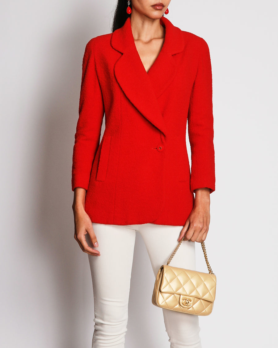 Chanel Vintage 94 F/W Runway Red Tweed Jacket With CC Button Details Size FR 36 (UK 8)