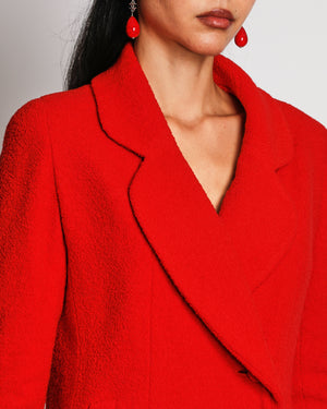 Chanel Vintage 94 F/W Runway Red Tweed Jacket With CC Button Details Size FR 36 (UK 8)