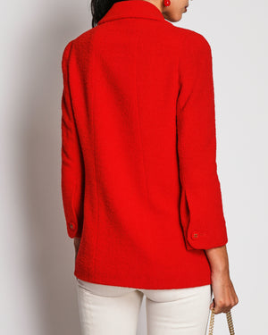 Chanel Vintage 94 F/W Runway Red Tweed Jacket With CC Button Details Size FR 36 (UK 8)
