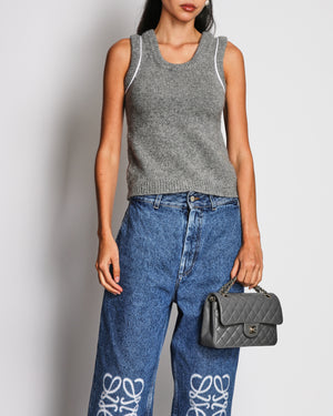 Loewe Grey Cashmere Knitted Vest with White Trim Size M (UK 10)
