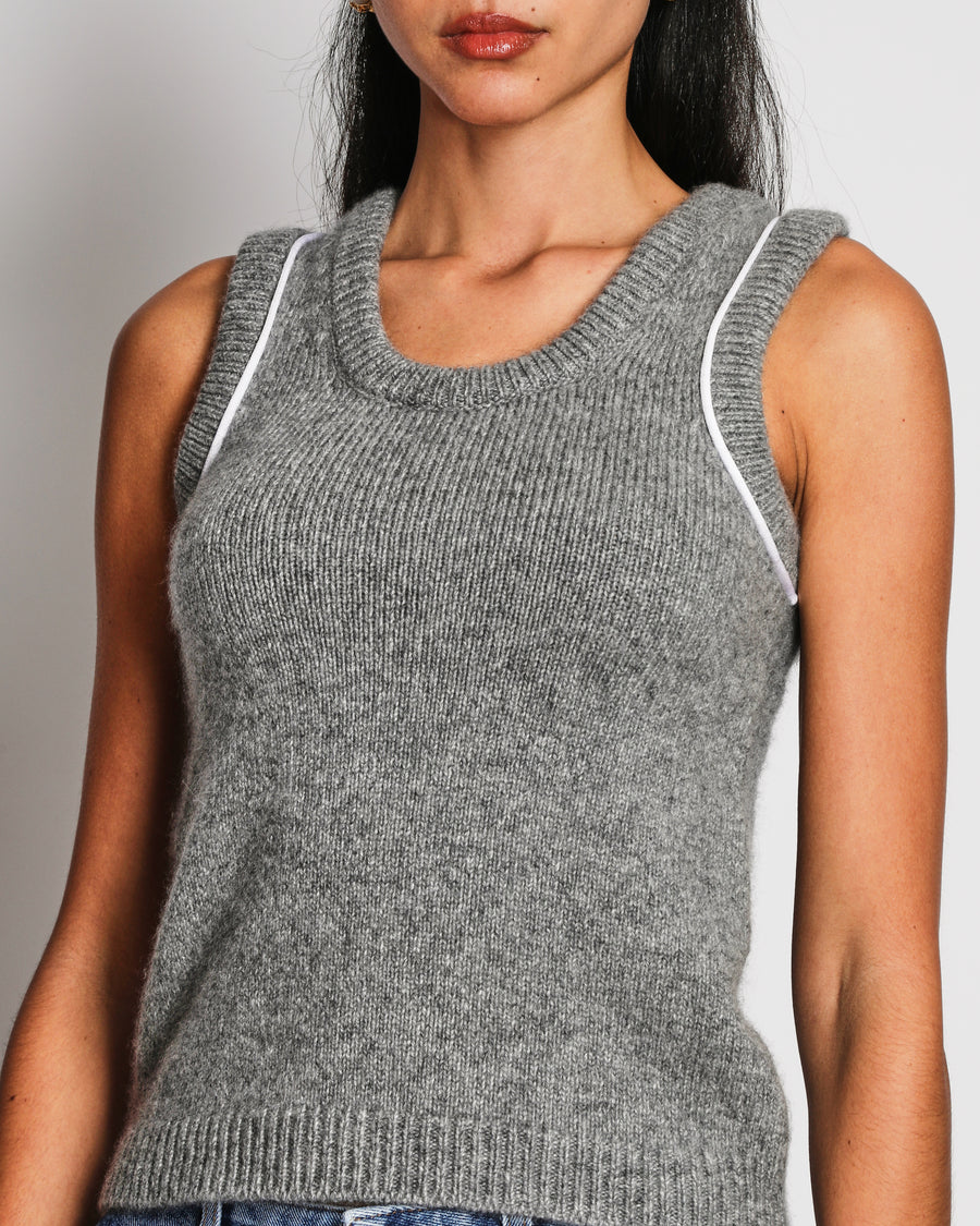 Loewe Grey Cashmere Knitted Vest with White Trim Size M (UK 10)