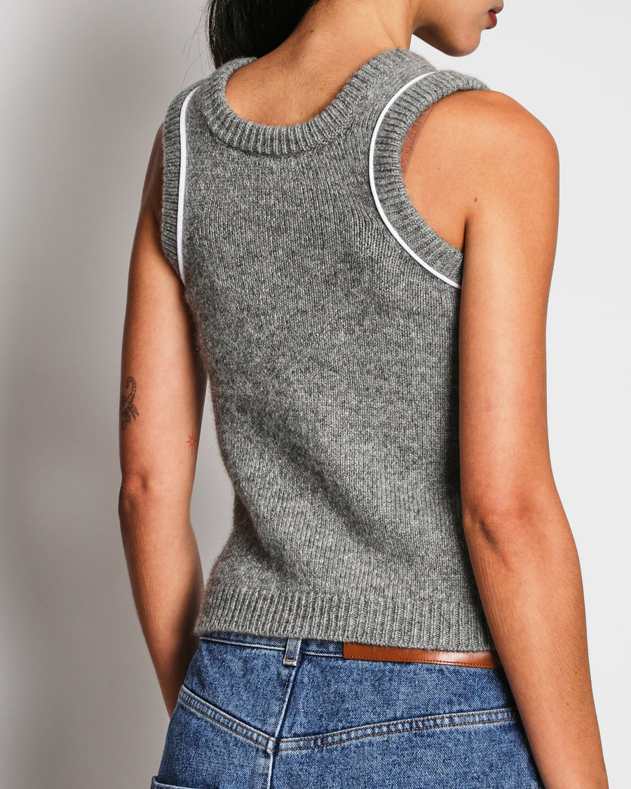 Loewe Grey Cashmere Knitted Vest with White Trim Size M (UK 10)