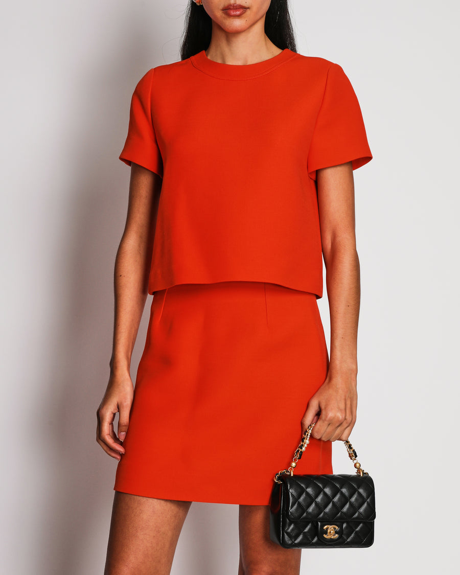 Christian Dior Orange Cropped Short Sleeves Top and Short Skirt Set Size FR 38 (UK 10)