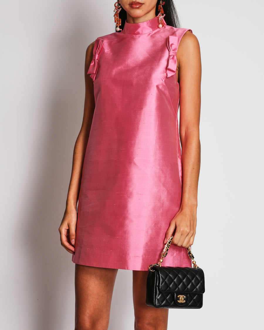 Valentino Pink Silk Midi Dress With Bow Details Size IT 40 (UK 8) RRP £1,890